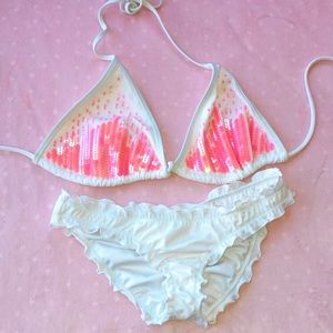💗VICTORIA SECRET VERY SEXY BEACH SEQUIN BLING SPARKLY BIKINI SET XS & LARGE TOP